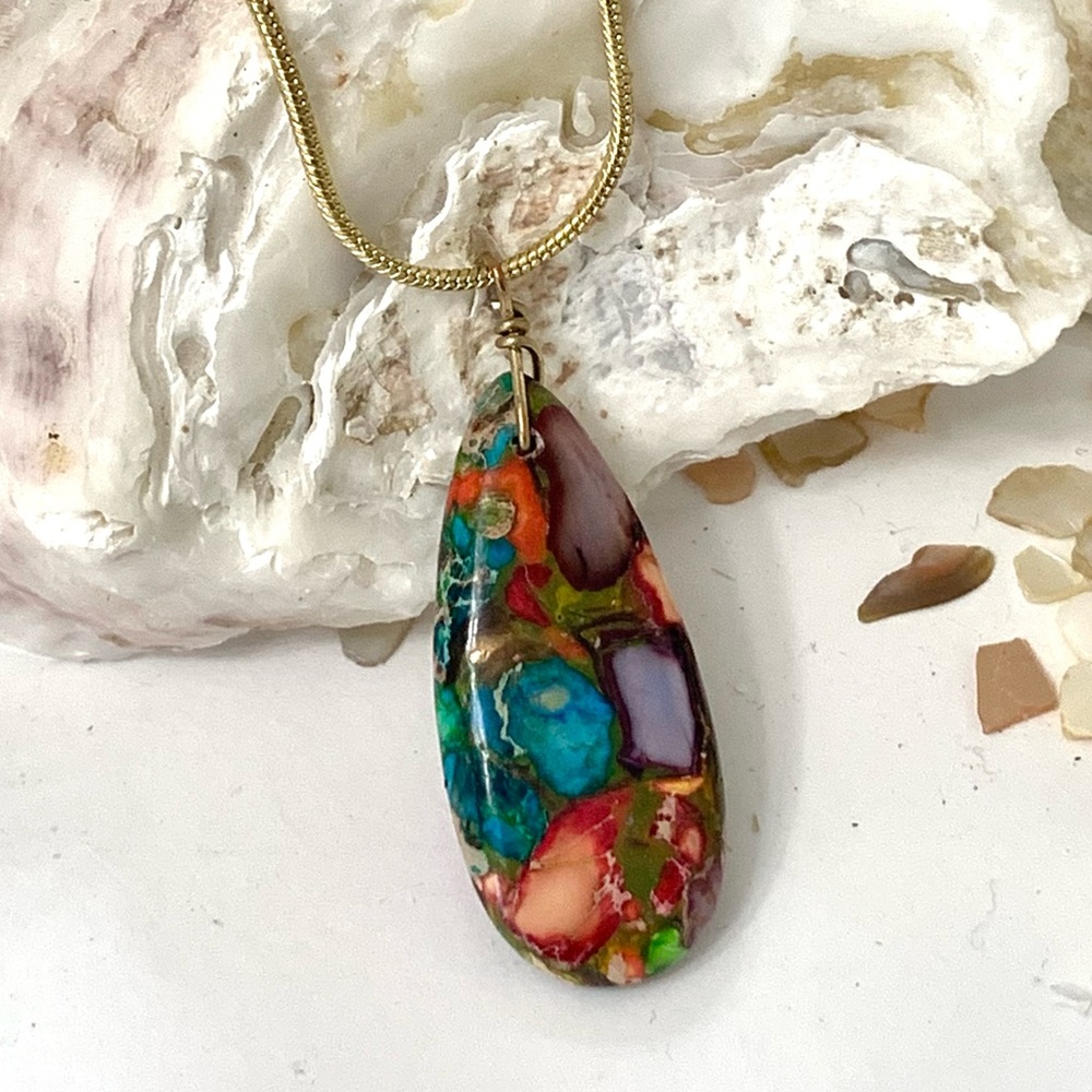 Colorful Sea Sediment Jasper Pendant Necklace